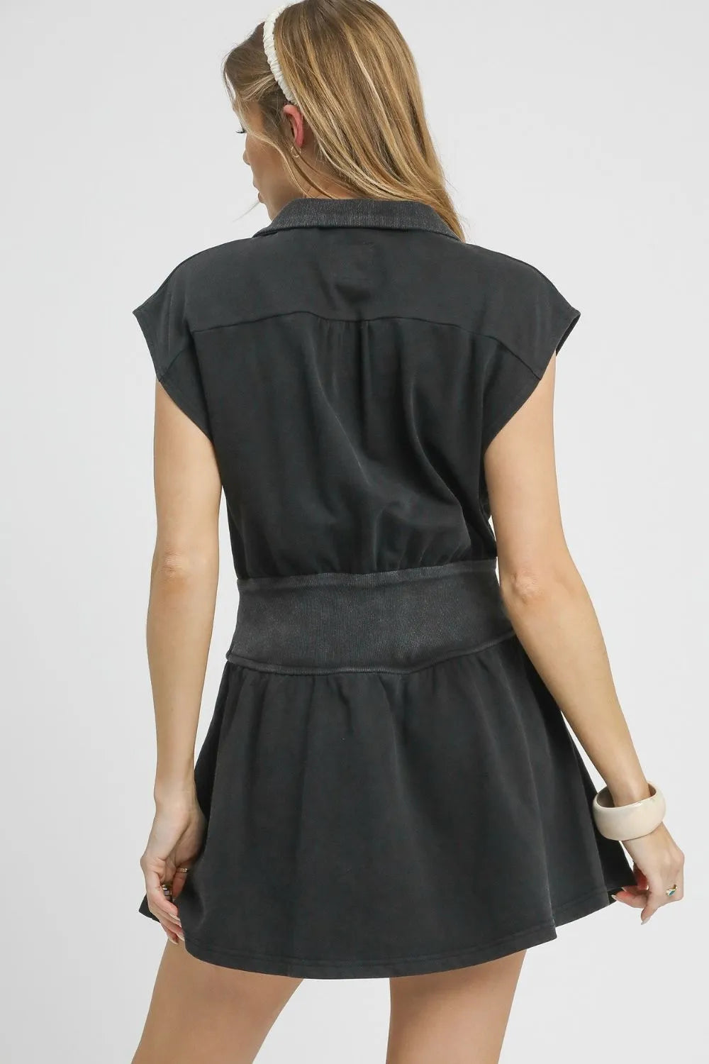 Umgee Zip Front Cap Sleeve Mini Dress