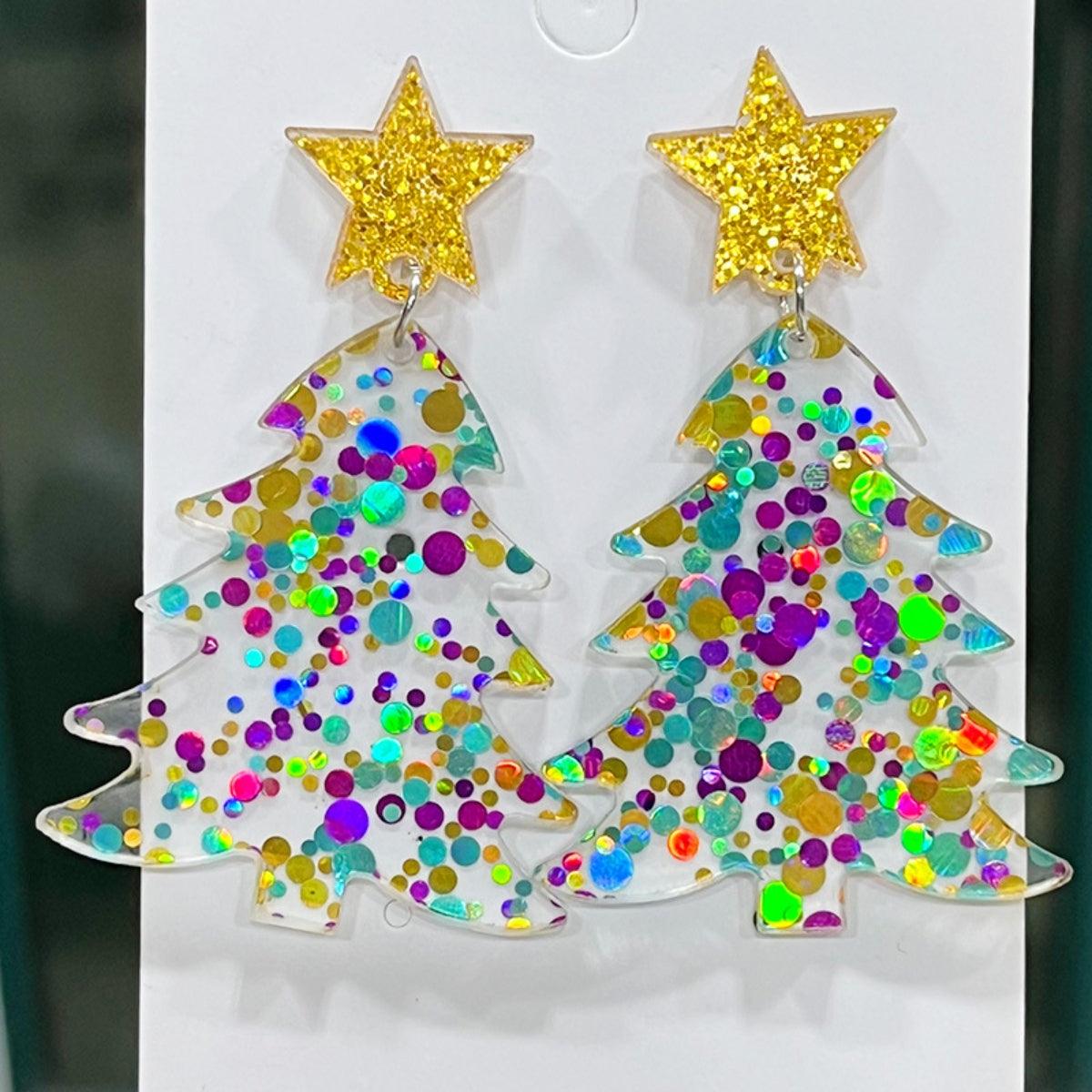 Christmas Tree Acrylic Dangle Earrings Green One Size