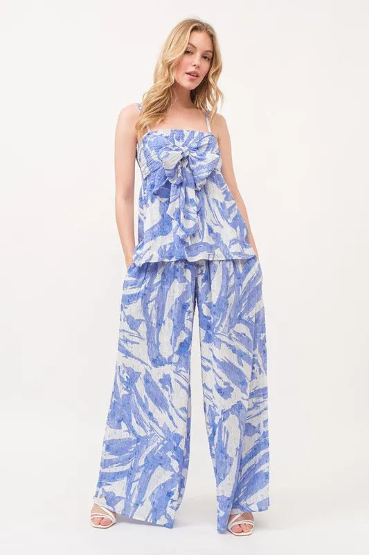 And The Why Smocked Tied Babydoll Abstract Print Top