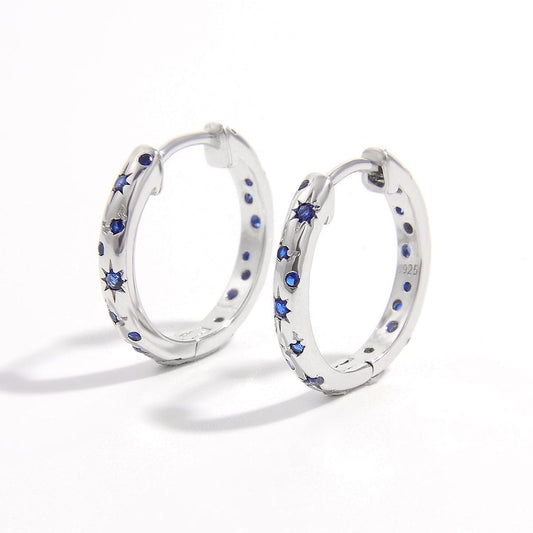 925 Sterling Silver Inlaid Zircon Huggie Earrings Silver One Size