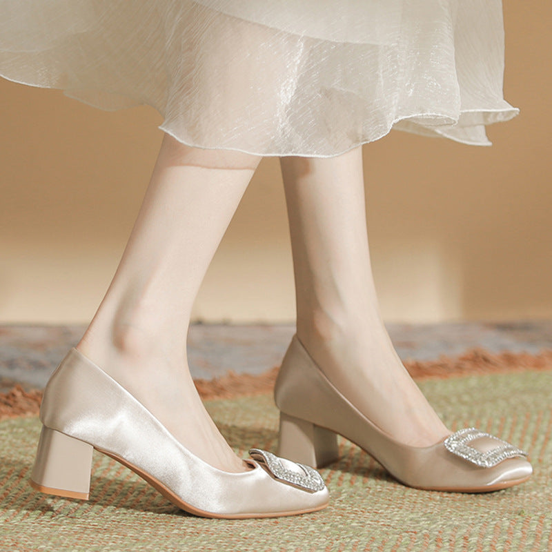 Square Toe Block Heels Pumps