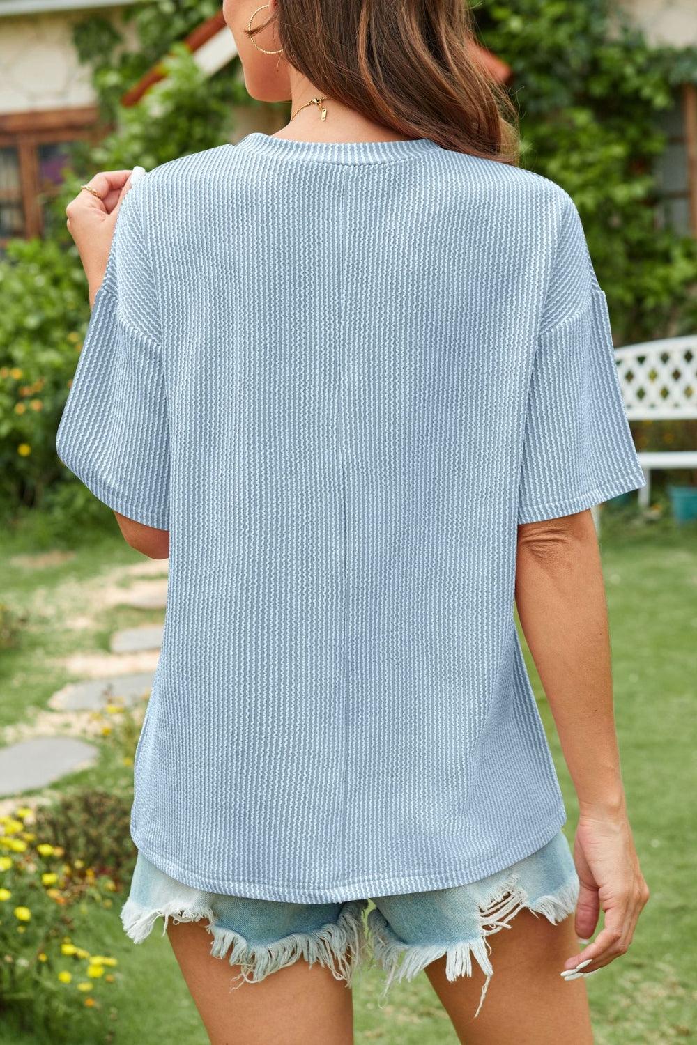 Lovelet Round Neck Half Sleeve T-Shirt Light Blue