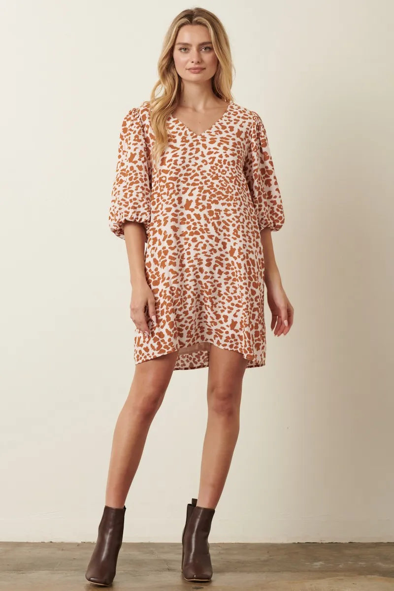 Mittoshop Animal Print Puff Sleeve Mini Dress