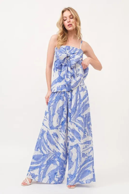 And The Why Smocked Tied Babydoll Abstract Print Top