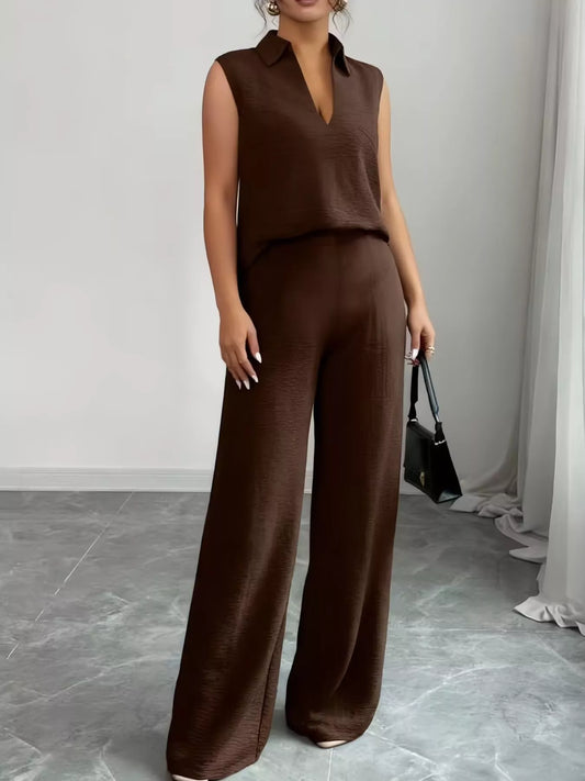 Sleeveless Top and Wide Leg Pants Set