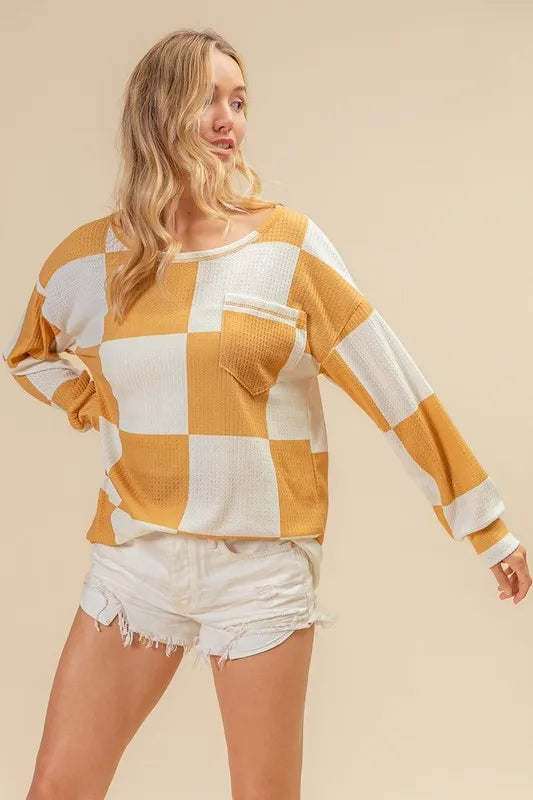 BiBi Checker Printed Hacci Top With Front Pocket