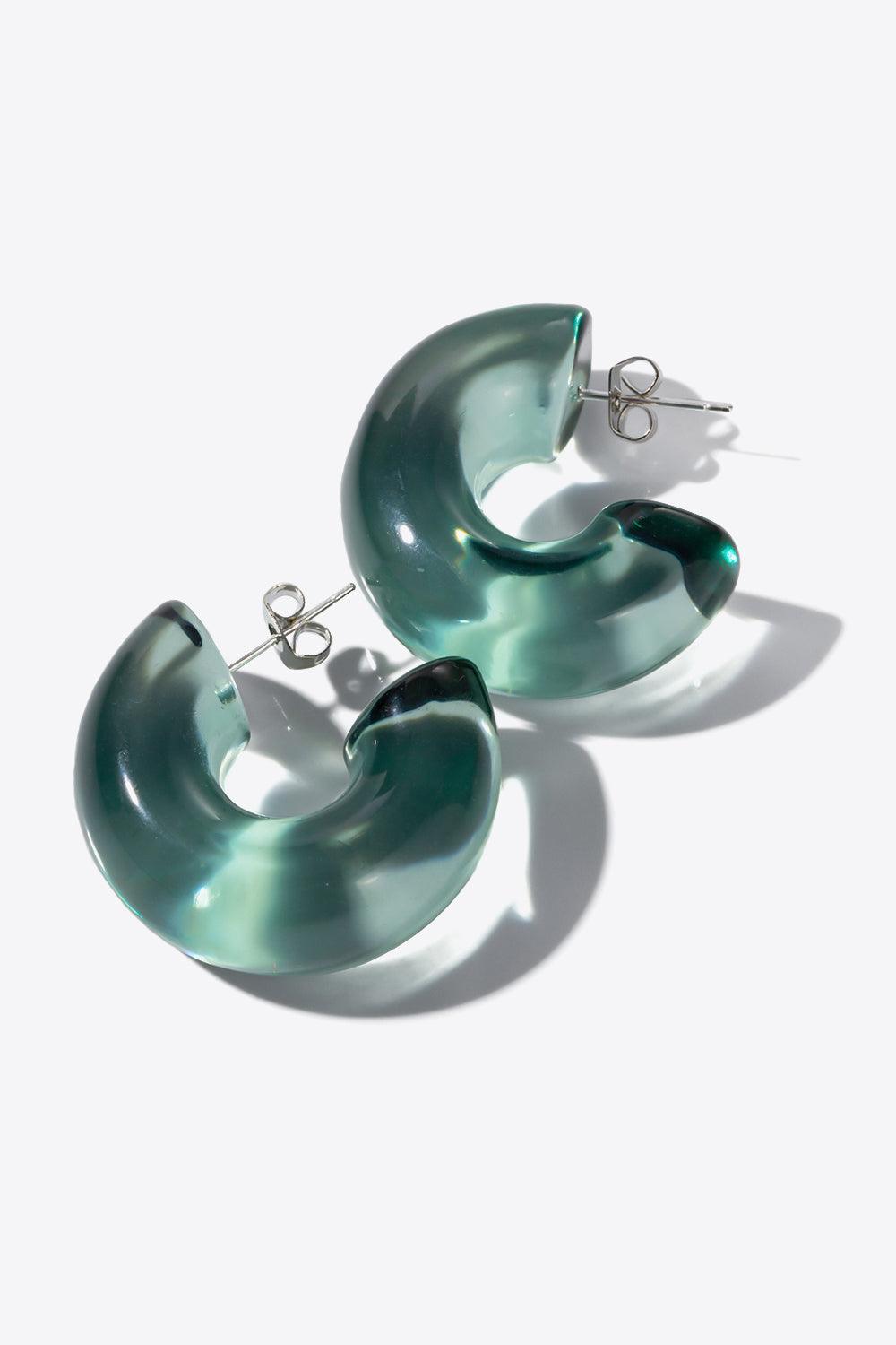Resin C-Hoop Earrings Dark Green One Size