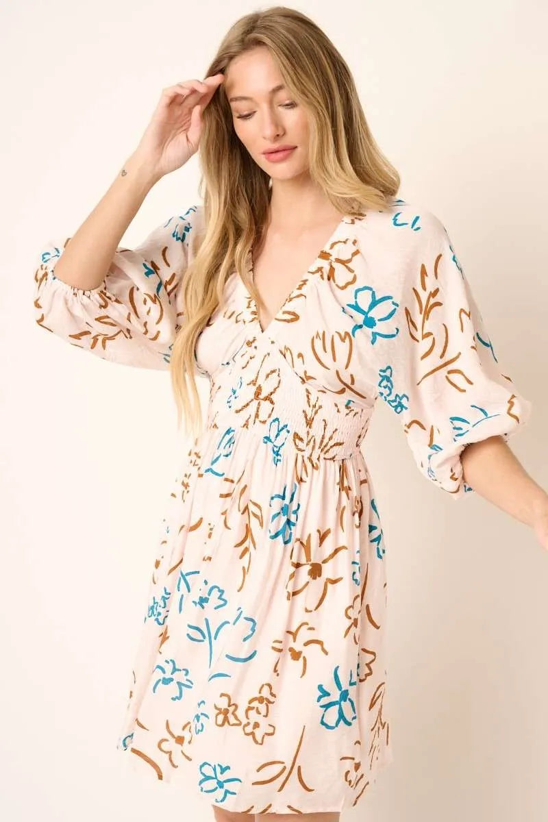 Mittoshop Flower Print Mocked Waist Mini Dress