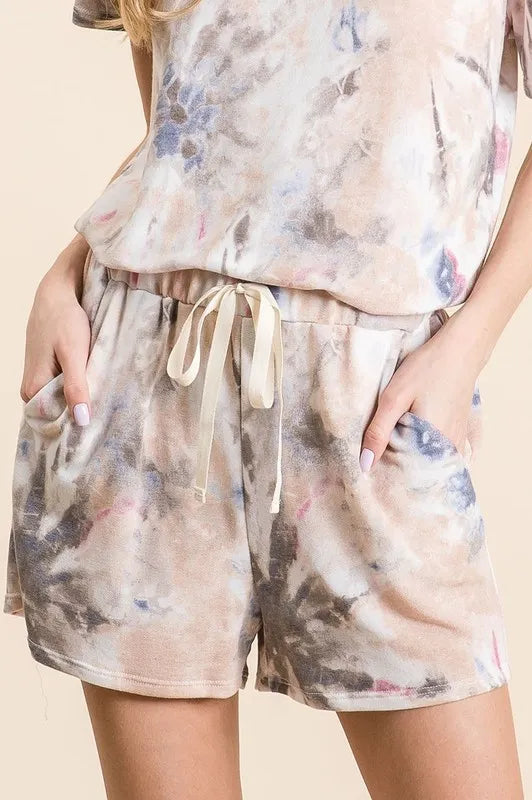 BiBi Tie Dye Terry Shorts with Drawstring