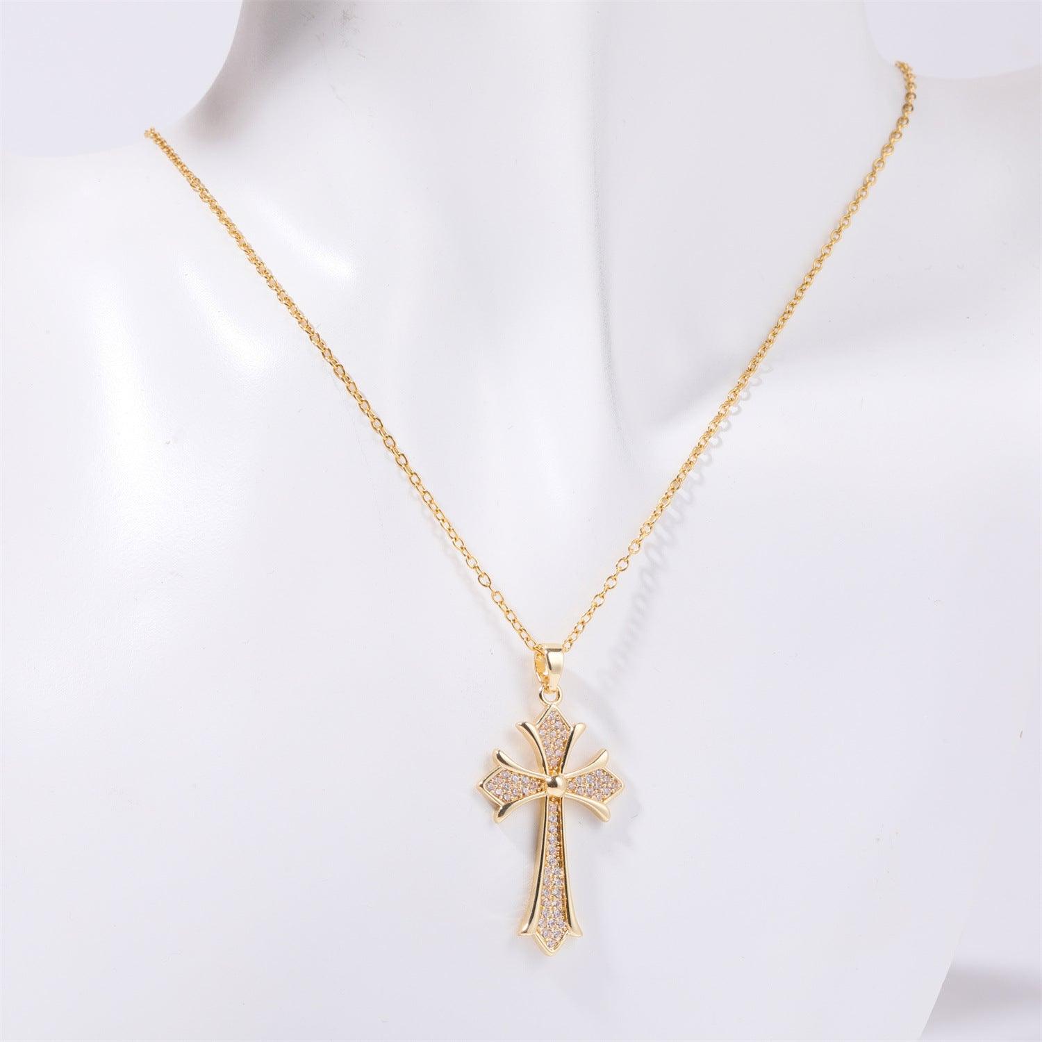 Stainless Steel Inlaid Zircon Cross Necklace Style A One Size