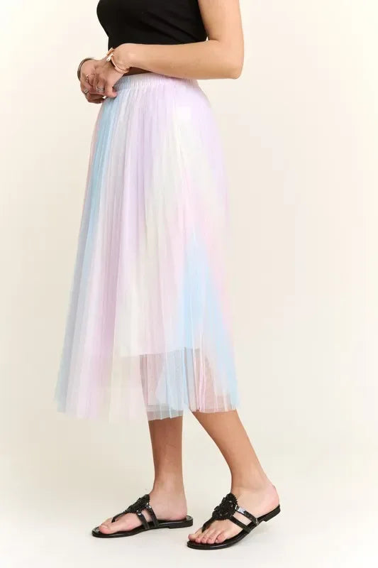 ADORA Unicorn Pleated Mesh Flare Midi Skirt