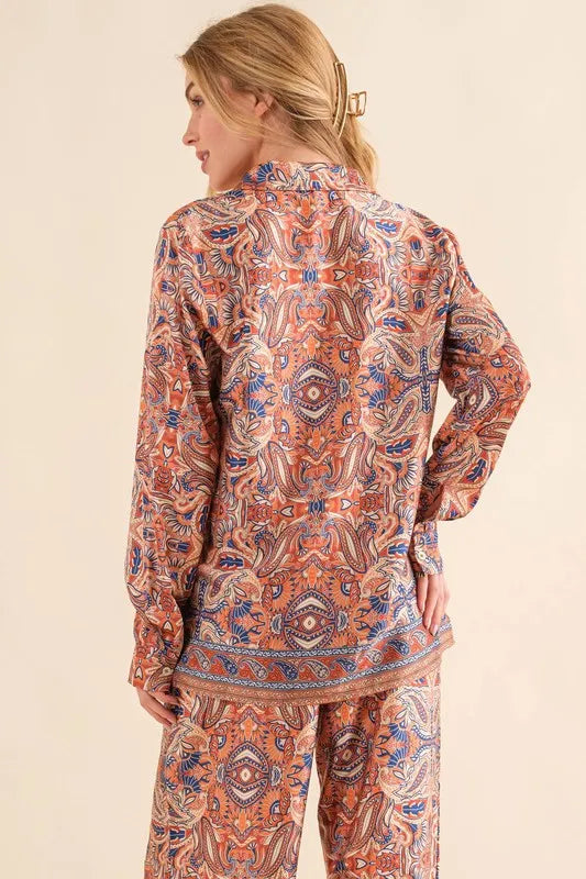 And The Why Satin Paisley Pattern Button Down Shirts