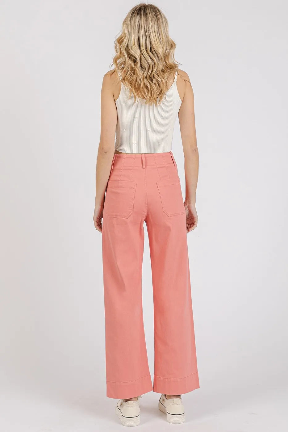 Mittoshop Twill Patch Pocket High Rise Wide Leg Pants