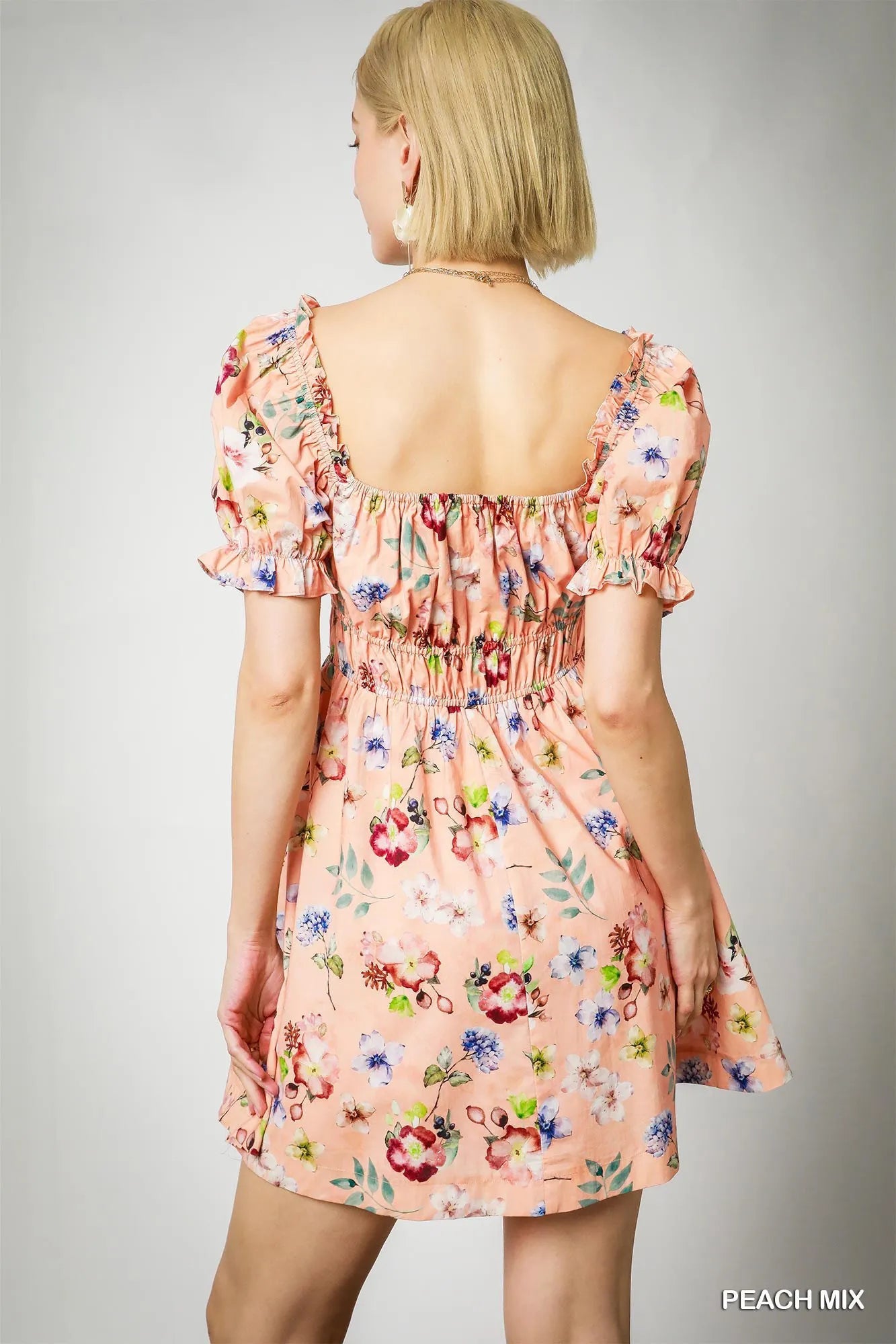 Umgee Floral Print Puff Sleeve Mini Dress