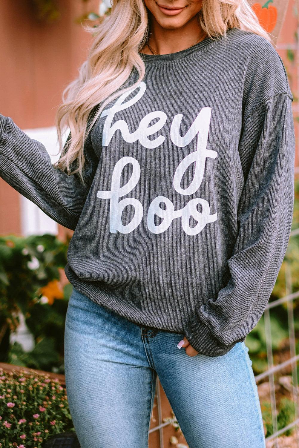 Round Neck Dropped Shoulder Letter Graphic Sweatshirt Dark Gray