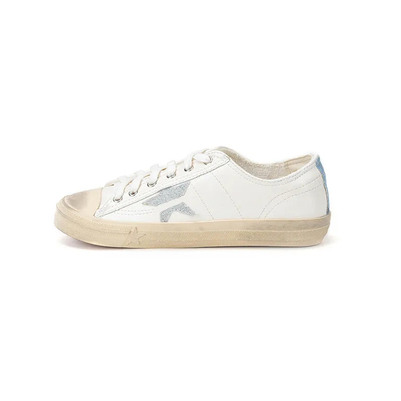 Star Round Toe Lace Up Sneakers White