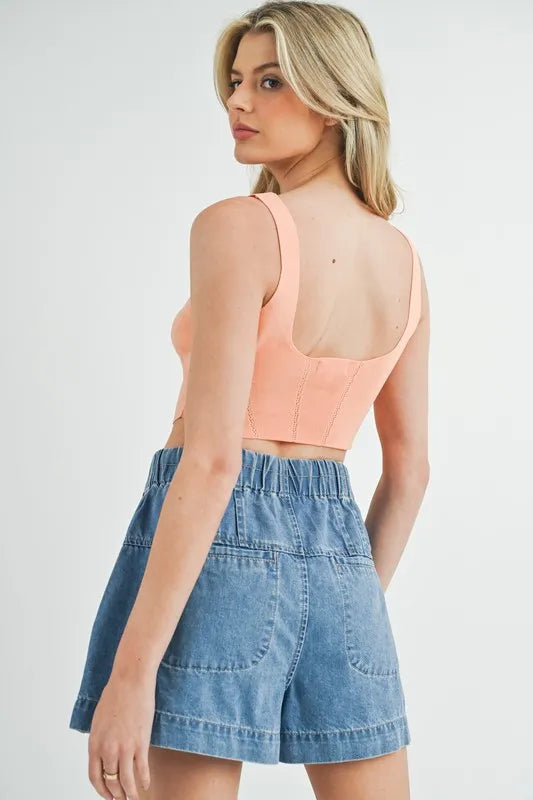 MABLE Corset Design Detail Crop Knit Top