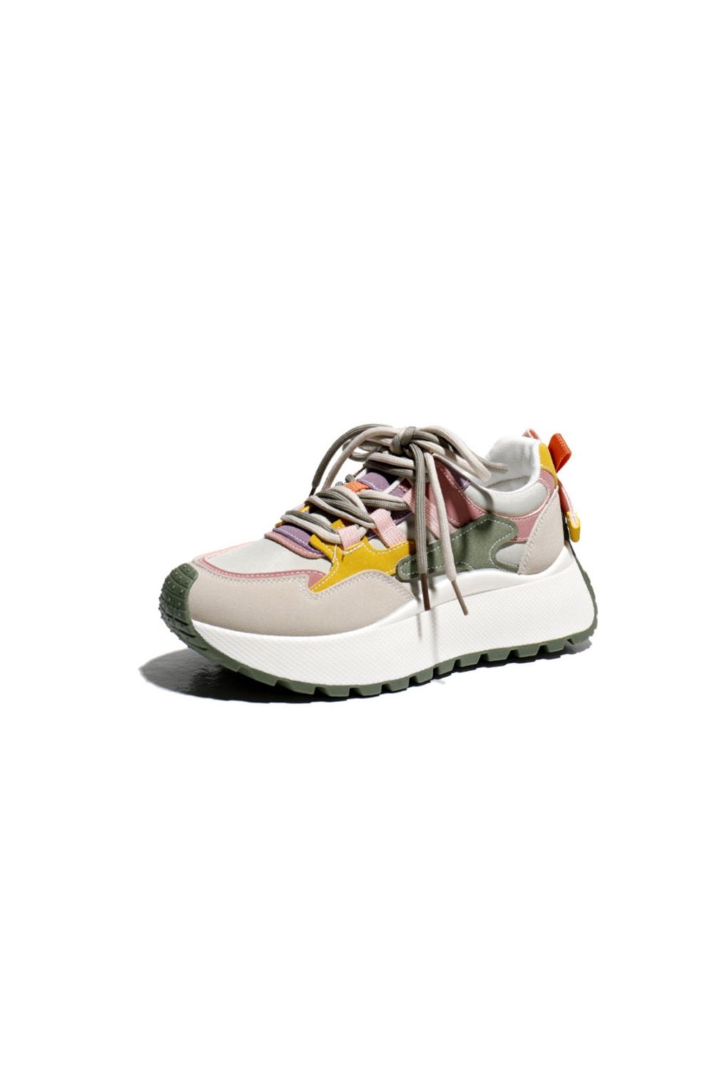Lace Up Contrast Round Toe Platform Sneakers Green