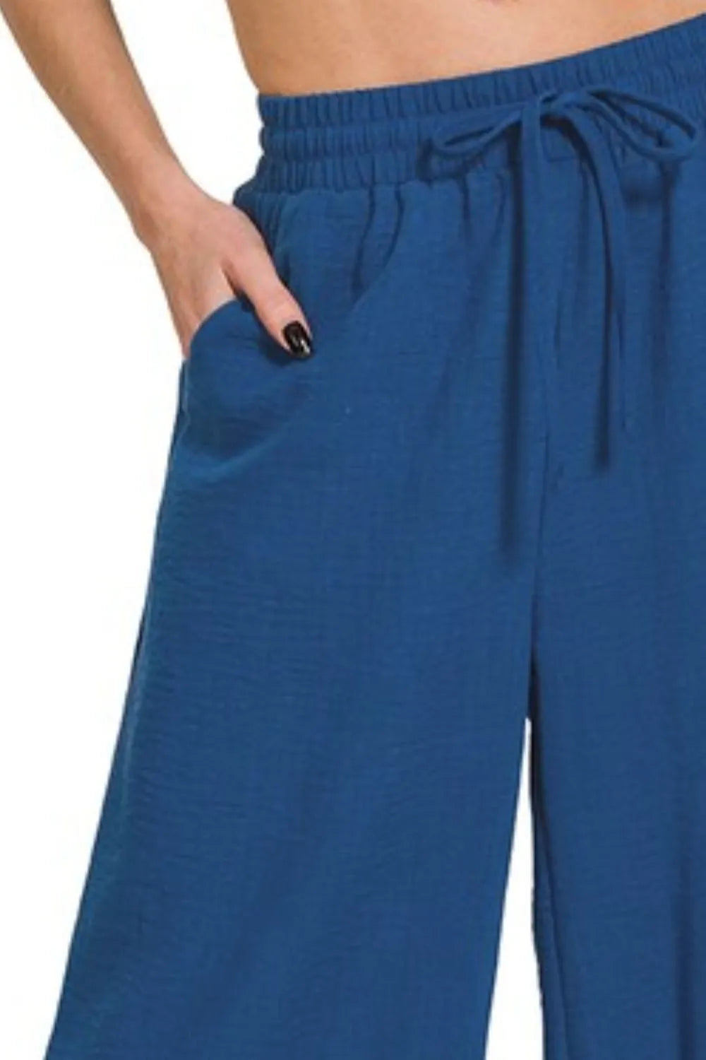 Zenana Woven Crepe Elastic Band Waist Cropped Pants