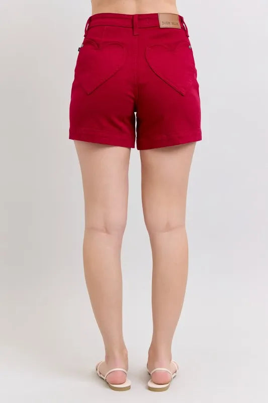 Judy Blue Full Size High Waist Tummy Control Garment Dyed Heart Shaped Denim Shorts Plus Size