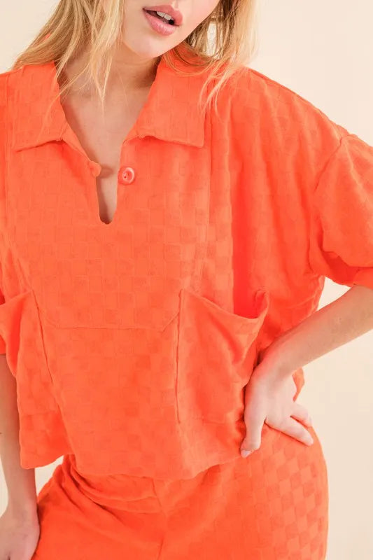 And The Why Brushed Texture Checker Board Pattern Casual Top