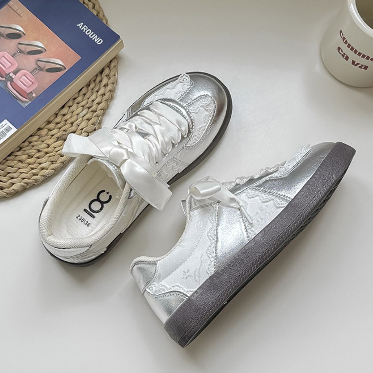Round Toe Flats Sneakers Silver