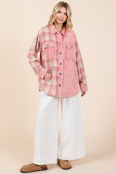 Mittoshop Plaid Button Down Drop Shoulder Jacket