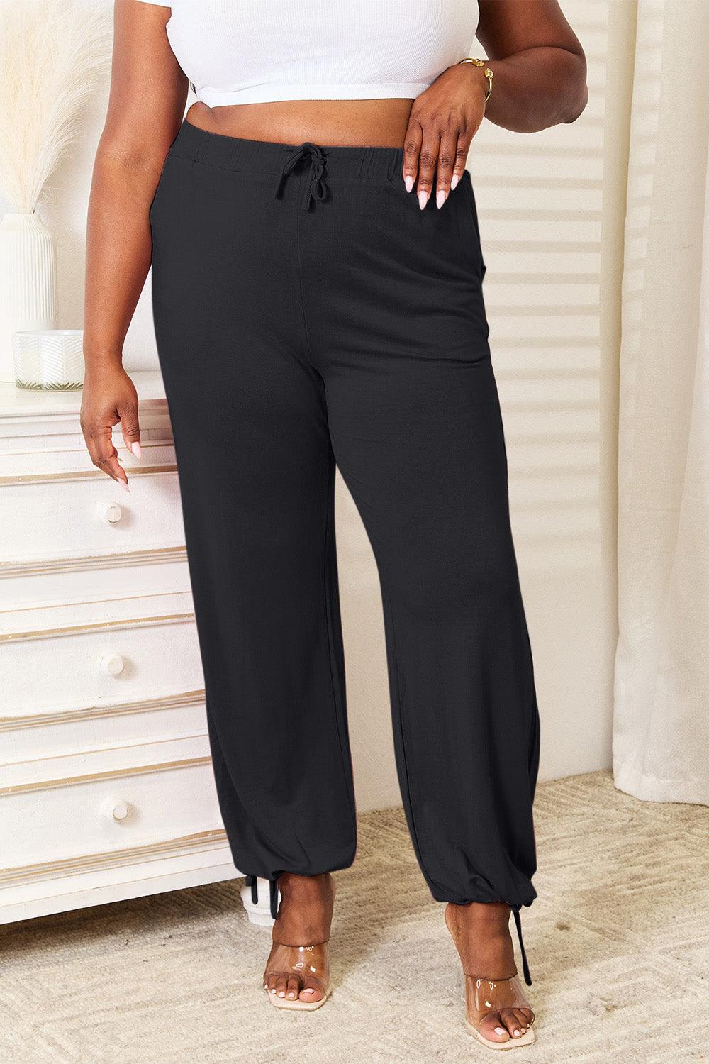 Basic Bae Full Size Soft Rayon Drawstring Waist Pants with Pockets Dark Blue