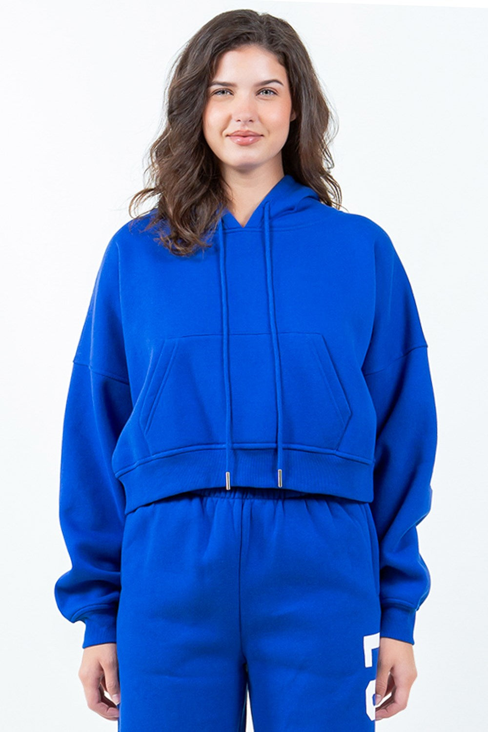 American Bazi Letter Graphic Long Sleeve Drawstring Cropped Hoodie