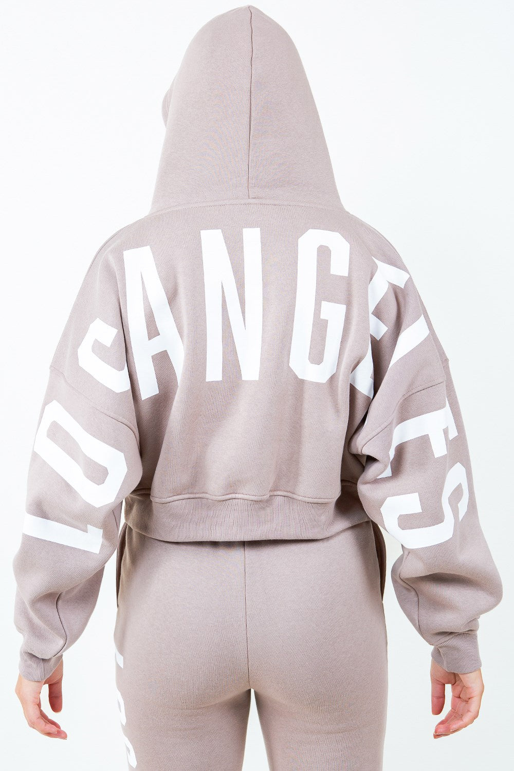 American Bazi Letter Graphic Long Sleeve Drawstring Cropped Hoodie