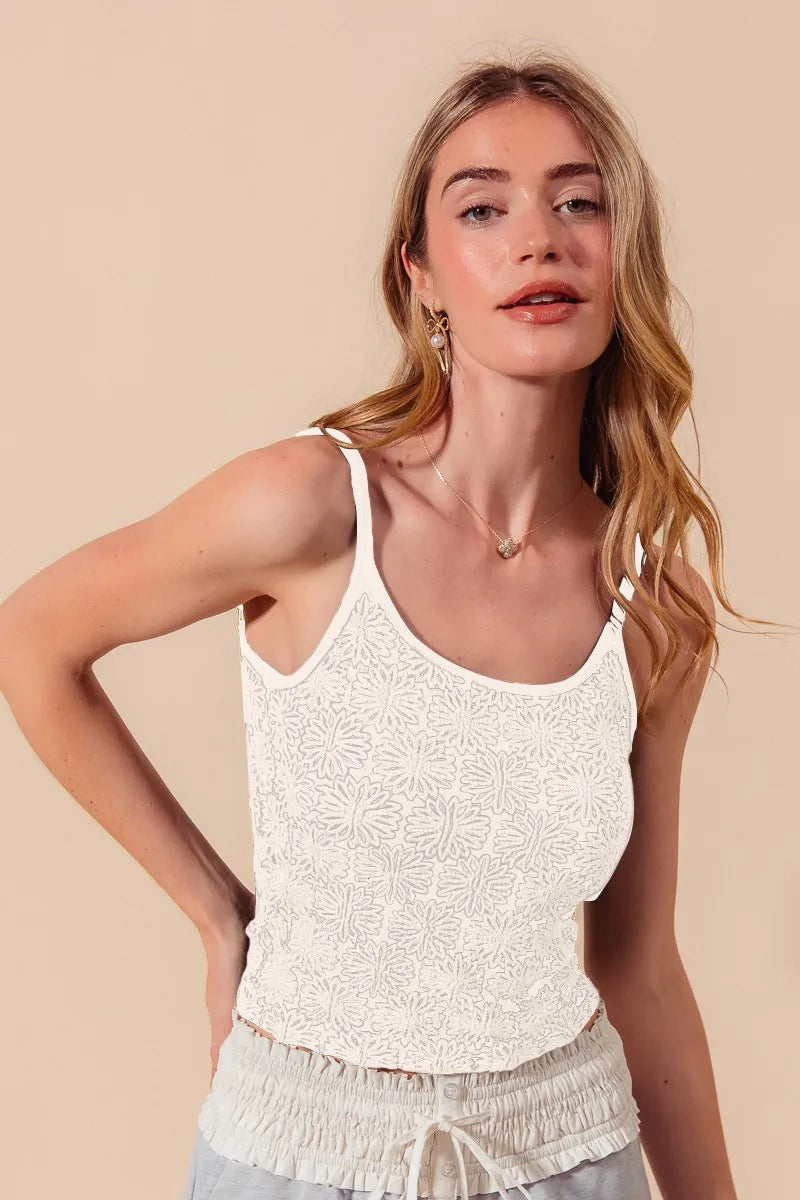 SO ME Two Tone Floral Seamless Tank Top IVORY