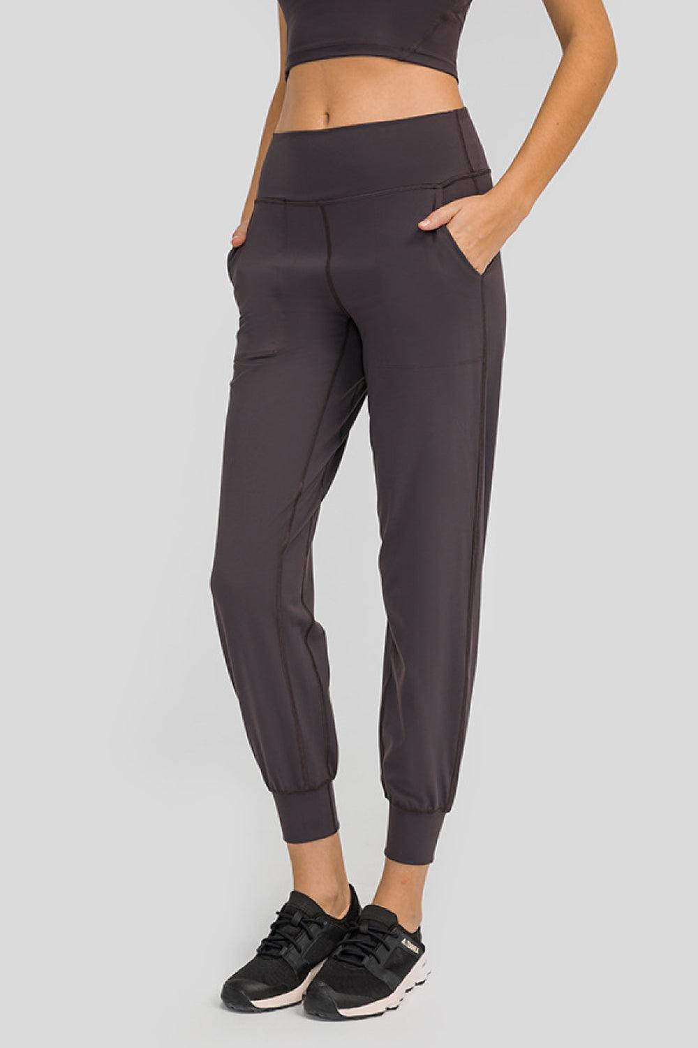 Millennia Wide Waistband Slant Pocket Pants Dark Gray
