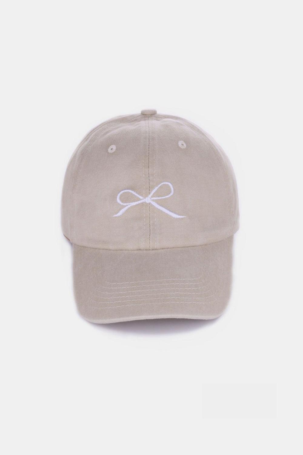 Zenana Bow Embroidered Washed Cotton Caps Ash Mocha One Size