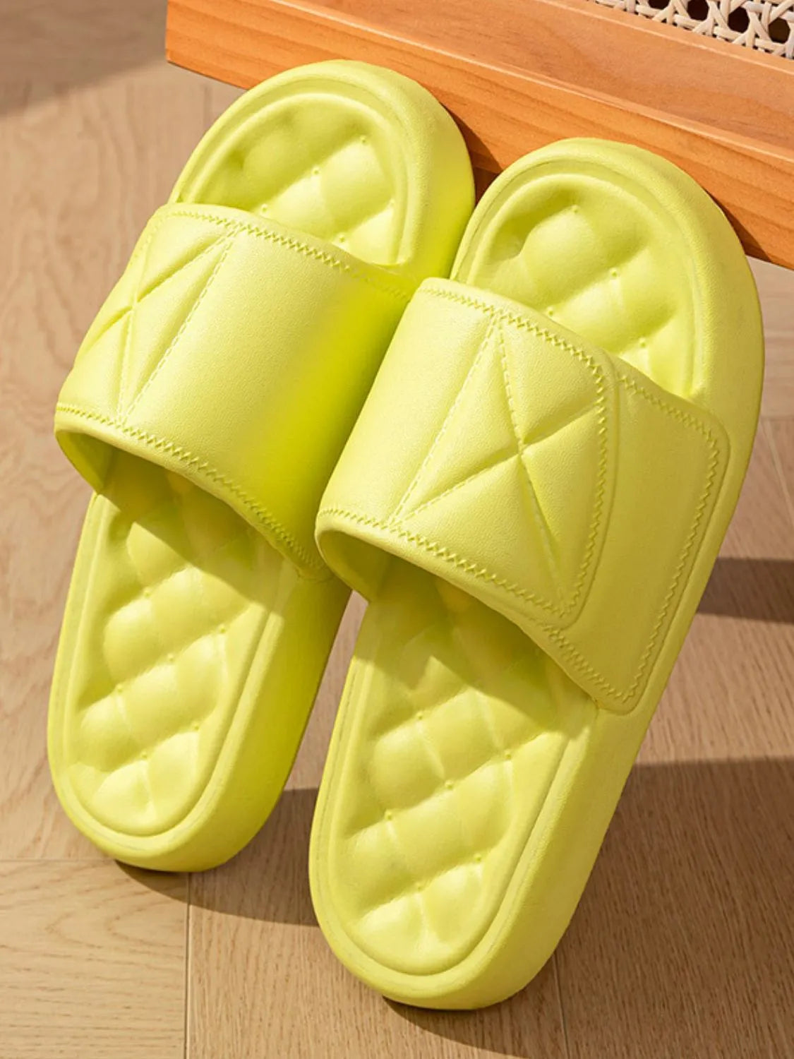 Open Toe Flats Slippers Chartreuse