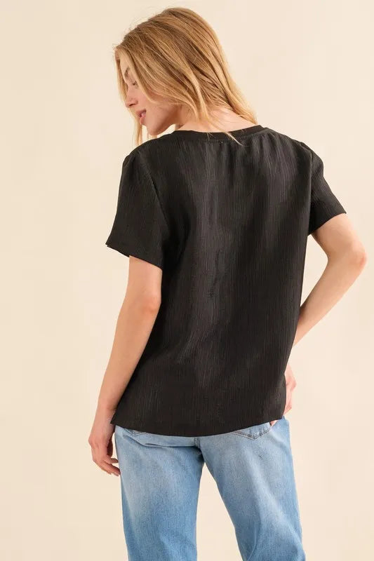 And The Why Textured Woven Short Sleeve T-Shirt