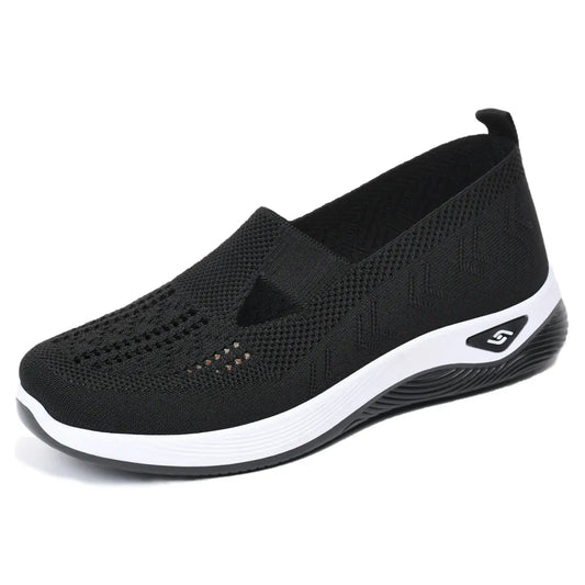 Breathable Mesh Round Toe Wedge Sneakers Black