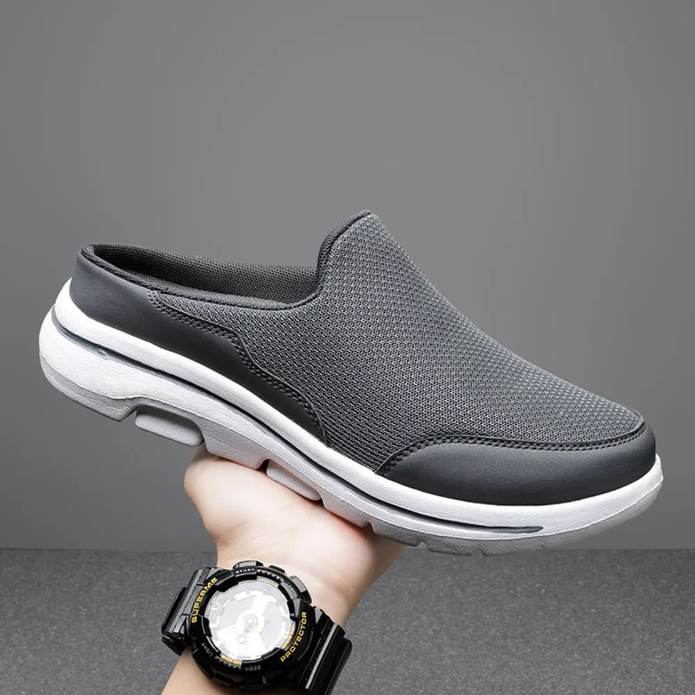 Round Toe Flats Mesh Slip On Dark Gray