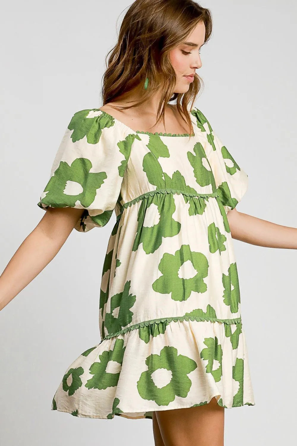 Umgee Full Size Contrast Floral Short Sleeve Mini Dress Plus Size