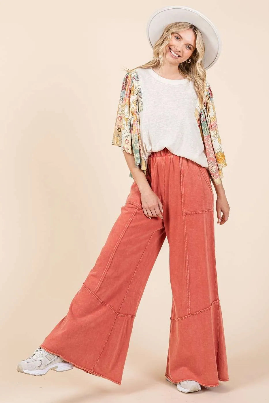 Mittoshop Mineral Wash Wide Flared Leg Pants