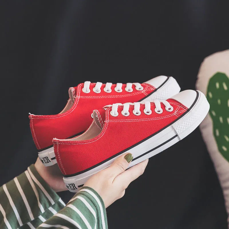 Lace Up Round Toe Sneakers Red