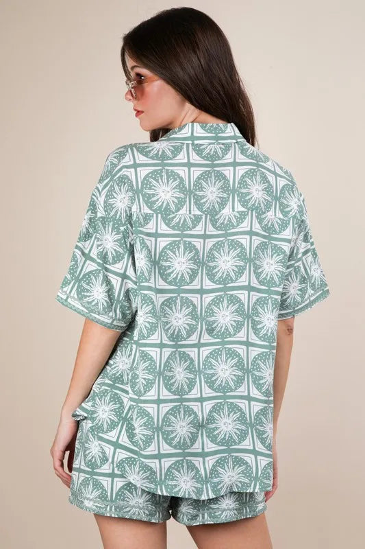 VERY J Tropical Printed Shirt Top and Shorts Set