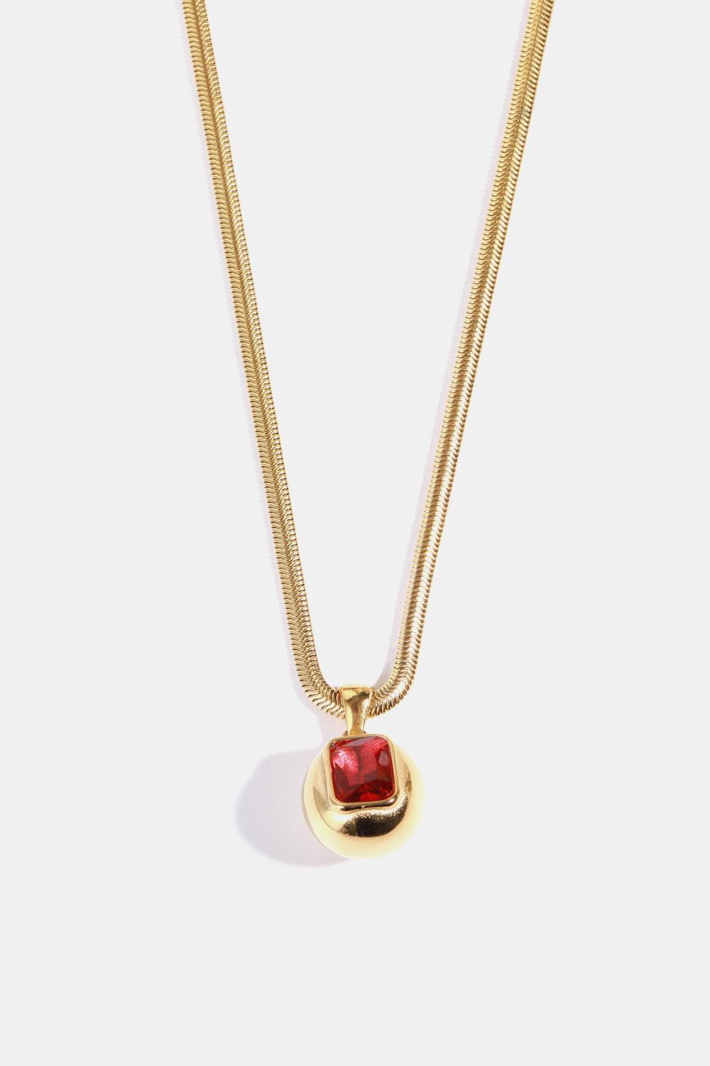 Zircon 18K Gold-Plated Geometrical Shape Pendant Necklace Deep Red One Size