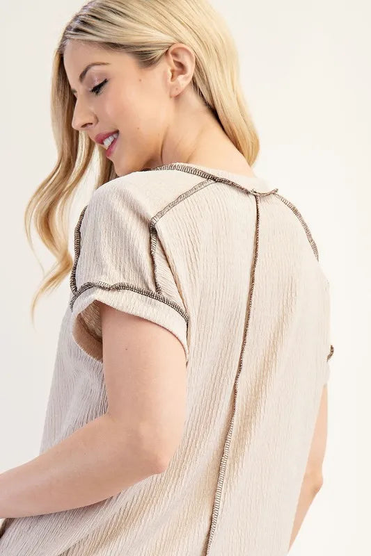 Celeste Full Size Relaxed-Fit Textured Top with Short Sleeves Plus Size