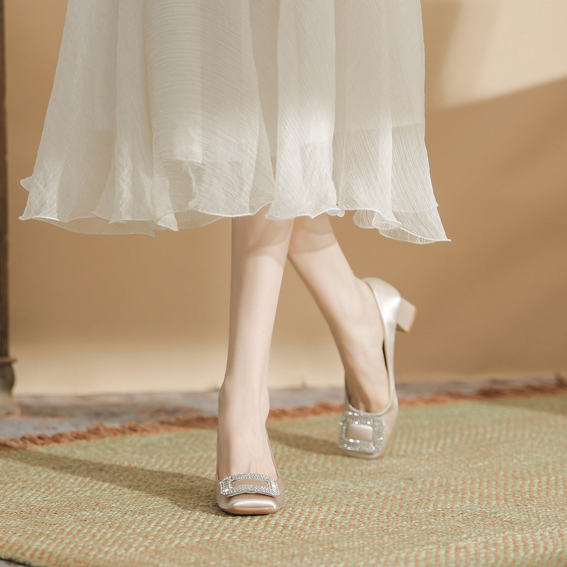 Square Toe Block Heels Pumps