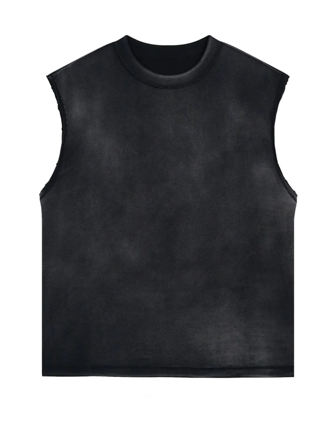 Men's Washed Round Neck Sleeveless Top Black