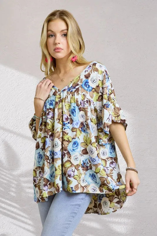ADORA Floral Babydoll Tunic Top