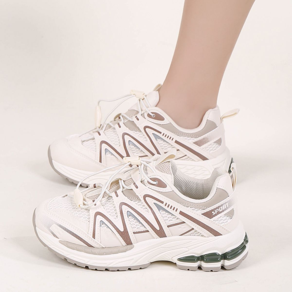 Elastic Lock Laces Mesh Breathable Athletic Beige