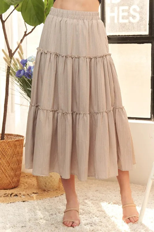 ADORA Rhinestone Accent Tiered Skirt TAUPE