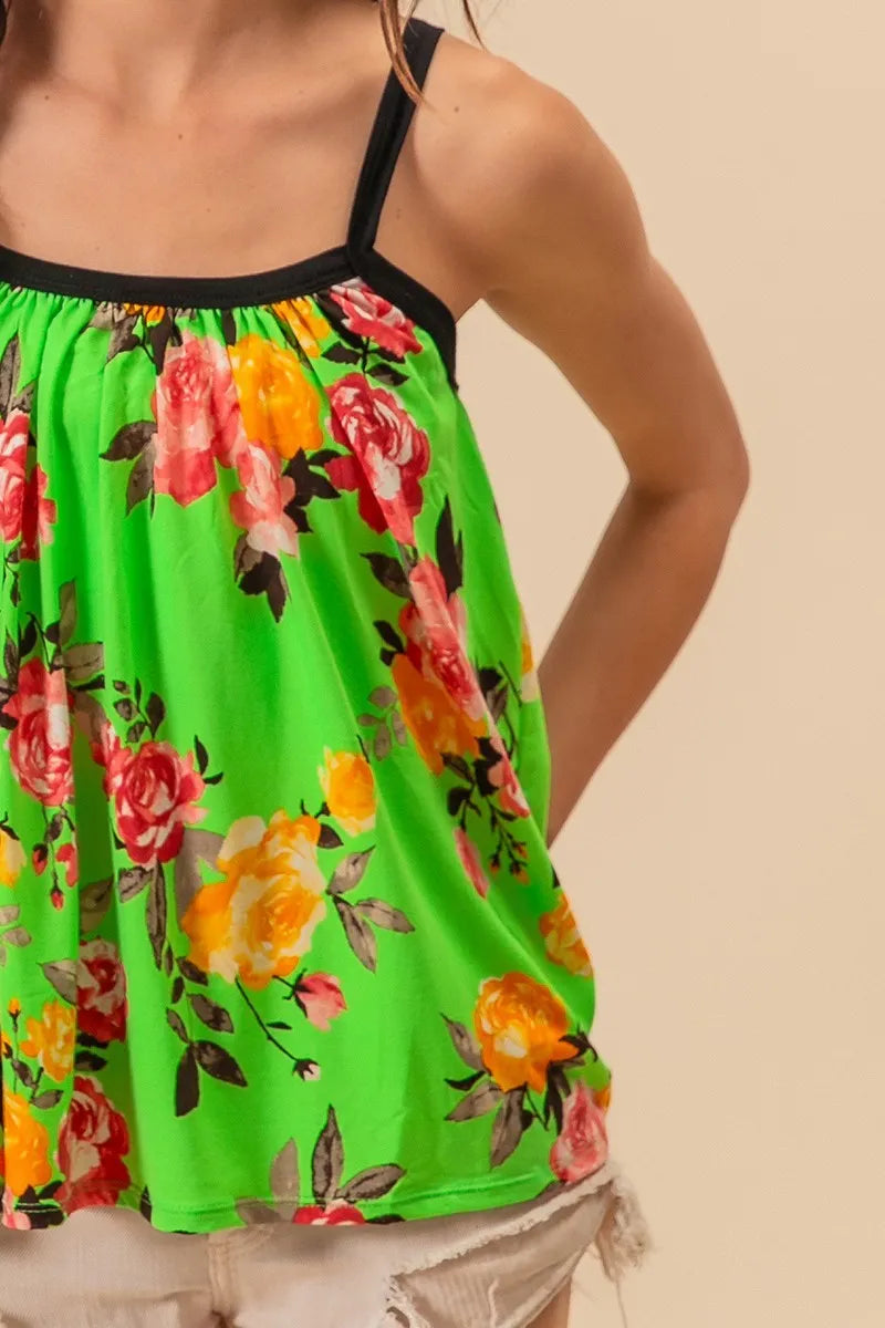 BiBi Floral Print Jersey Knit Gathering Cami Top