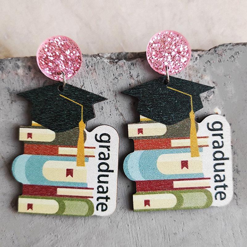 School Theme Wooden Dangle Earrings Style A One Size